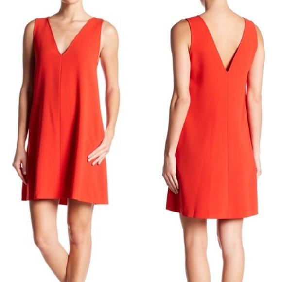 Theory Admiral Crepe V-Neck Shift Dress Red Medium